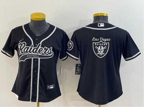 Youth Las Vegas Raiders Black Team Big Logo With Patch Cool Base Stitched Baseball Jersey->youth nfl jersey->Youth Jersey